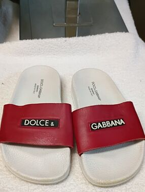 Dolce & Gabbana Red and White Logo Slides